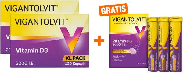 Vigantolvit 2000I.E. Vitamin D3 2 x 120 Stück + gratis Vigantolvit 2000 I.E. Vitamin D3 60 Brausetabletten