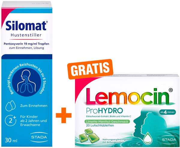 Silomat Hustenstiller Pentoxyverin 19mg 30ml Tropfen + gratis Lemocin ProHydro 20 Lutschtabletten