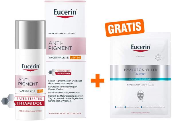 Eucerin Anti-Pigment Tagespflege 50 ml Creme + gratis Anti Age Hyaluron Filler Intensiv Maske 1 Stück