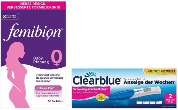 Femibion 0 Babyplanung 56 Tabletten + Clearblue Schwangerschaftstest mit Wochenbestimmung 2 Tests