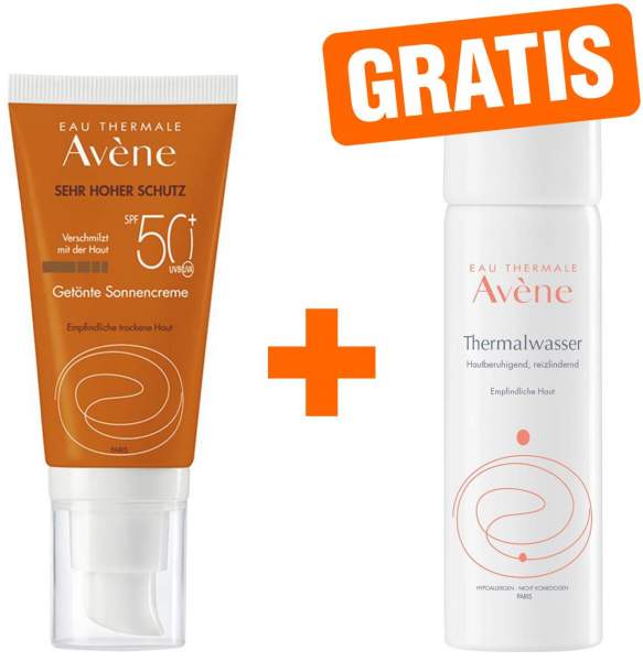 Avene Sunsitive Sonnencreme SPF 50+ getönt 50 ml + gratis Thermalwasser Spray 50 ml