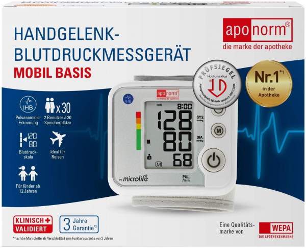 Aponorm Blutdruckmessgerät Mobil Basis Handgelenk 1 Stück