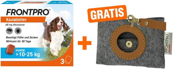 Frontpro 68 mg für Hunde 3 Kautabletten + gratis Hundebeutelspender 1 Stück