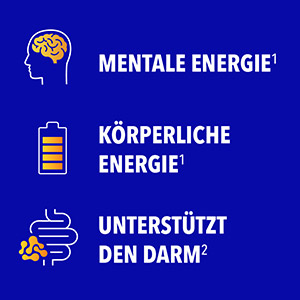 Bion3 unterstützt mentale Energie, körperliche Energie und den Darm, wie durch Icons und Text hervorgehoben.