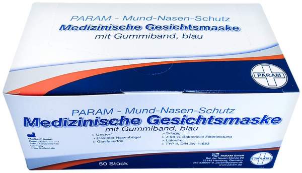 Mundschutz 3lagig Einweg M.Gummiband Blau