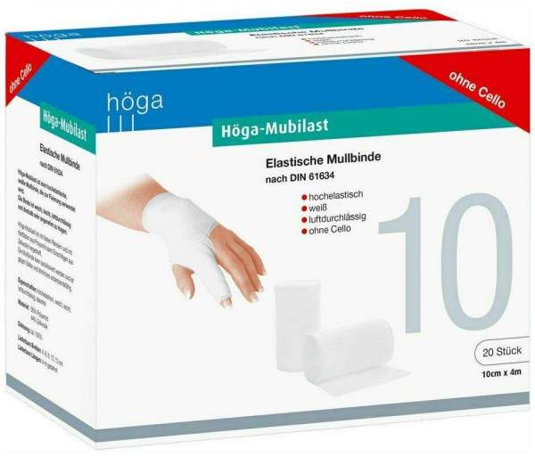 Höga Mubilast Fixierbinde 10 cm X 4 M Ohne Cellophan 20 Binden