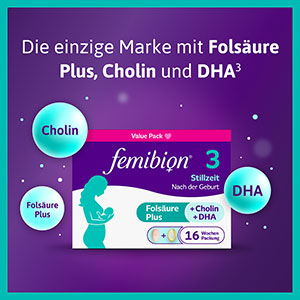 Femibion 3 Stillzeit: Die einzige Marke mit Folsäure Plus, Cholin und DHA zur Unterstützung nach der Geburt.