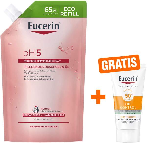 Eucerin pH5 Pflegendes Duschgel &amp; Öl Nachfüllbeutel 400 ml + Eucerin Sun Gelcreme Oil Control 20 ml