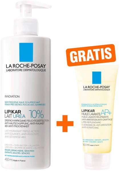 La Roche Posay Lipikar Lait Urea 10% 400 ml Milch + gratis La Roche Posay Lipikar Dusch- und Badeöl AP+ 100 ml