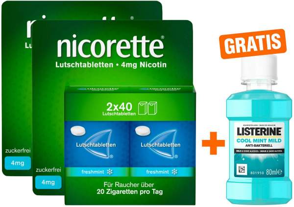 Nicorette Freshmint 4 mg 2 x 80 Lutschtabletten + gratis Listerine Cool Mint 80 ml