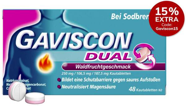 Gaviscon Dual Waldfrucht 250 mg-106,5 mg-187,5 mg 48 Kautabletten