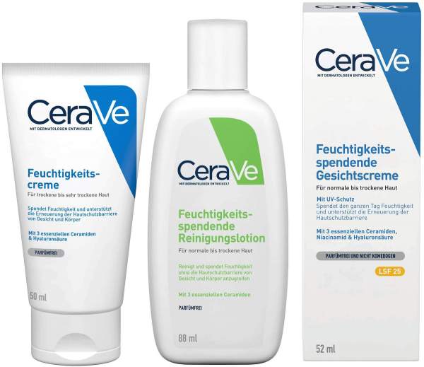 Kennenlernset CeraVe Feuchtigkeitscreme 50 ml + Reinigungslotion 88 ml + Gesichtscreme 52 ml