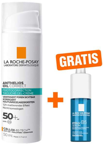 La Roche Posay Anthelios Oil Correct LSF 50+ 50 ml Creme + gratis Hyalu B5 Serum 10 ml