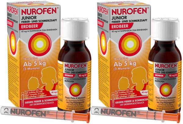 Nurofen Junior Fieber- &amp; Schmerzsaft 40 mg pro 1 ml Erdbeere 2 x 150 ml