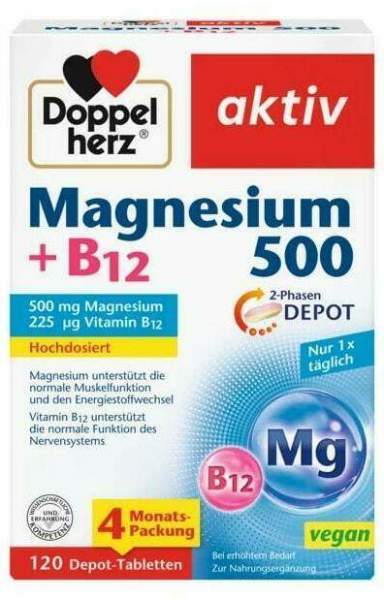 Doppelherz Magnesium 500 + B12 2 Phasen Depot 120 Tabletten