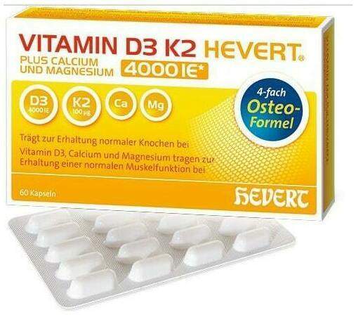 Vitamin D3 K2 Hevert plus Calcium und Magnesium 4000 IE 60 Kapseln