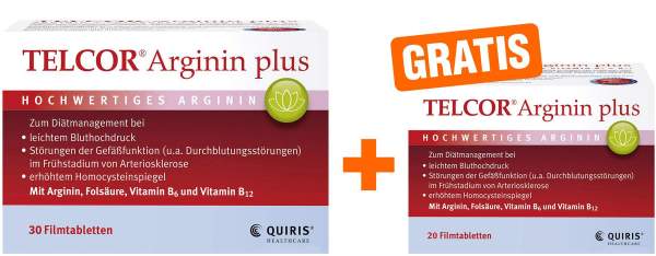 Telcor Arginin plus Granulat 30 Beutel + gratis Telcor Arginin Plus 20 Filmtabletten