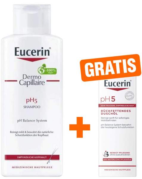 Eucerin Dermo Capillaire pH5 Shampoo 250 ml + gratis Duschöl 20 ml