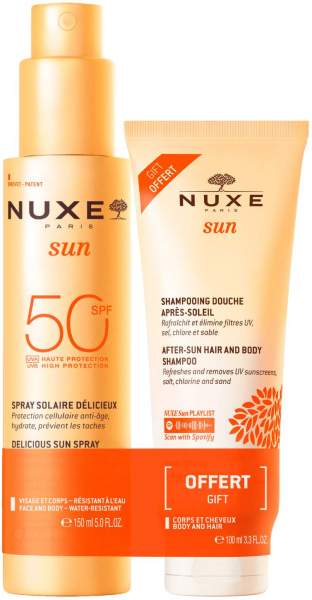 NUXE Sun Set Sonnenspray Gesicht &amp; Körper LSF 50 150 ml + gratis After Sun Duschshampoo 100 ml