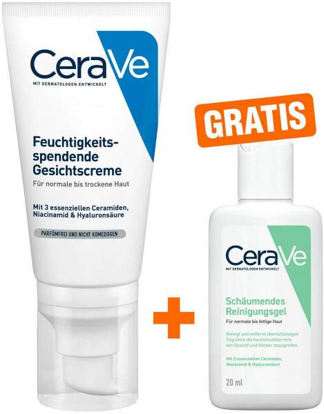 CeraVe Feuchtigkeitsspendende Gesichtscreme 52 ml + gratis Schäumendes Reinigungsgel 20 ml