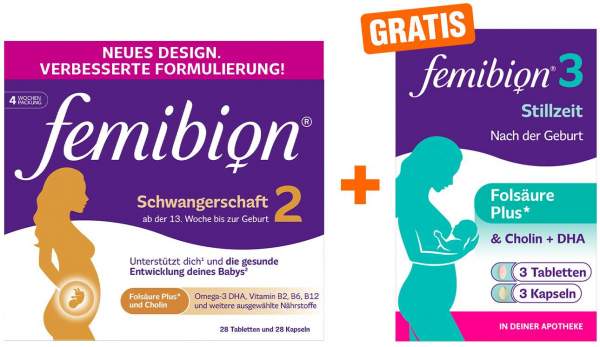 Femibion 2 Schwangerschaft 2 x 28 Tabletten und 28 Kapseln + gratis Femibion 3 3 Tage Kombipackung