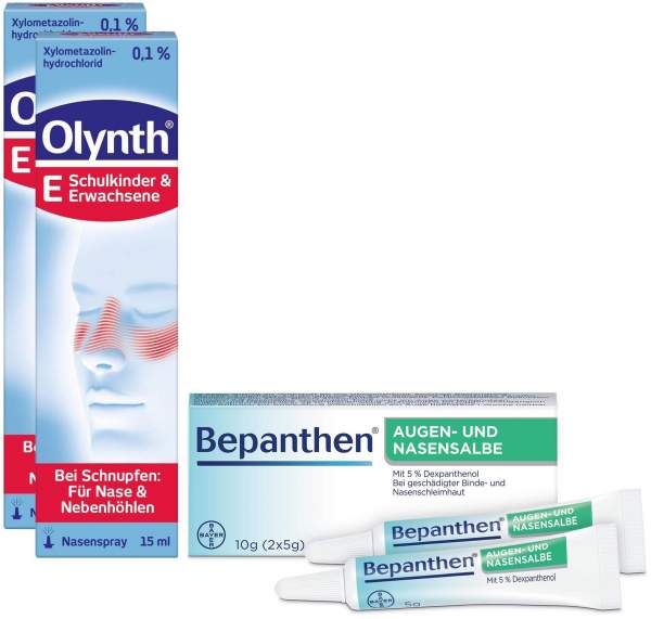 Olynth 0,1% Nasenspray für Erwachsene 2 x 15 ml + Bepanthen Augen- und Nasensalbe 10 g