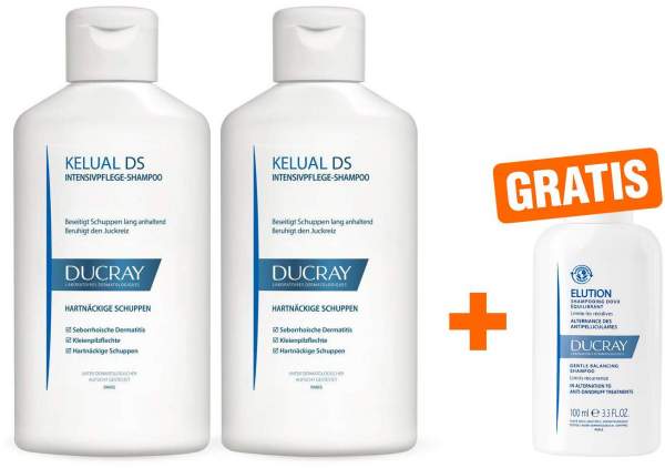 Ducray Kelual DS Shampoo 2 x 100 ml + gratis Elution ausgl.Shampoo 100 ml