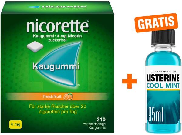 Nicorette 4 mg freshfruit Kaugummi 210 Stück + gratis Listerine Cool mint 95 ml