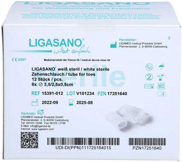 Ligasano weiß Zehenschlauch 3,5x6 cm steril groß 1