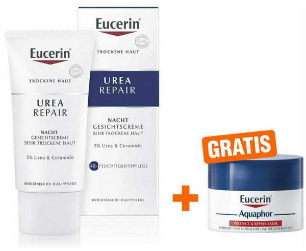 Eucerin UreaRepair Gesichtscreme Nacht 5% 50 ml + gratis Aquaphor Repair-Salbe 7 ml