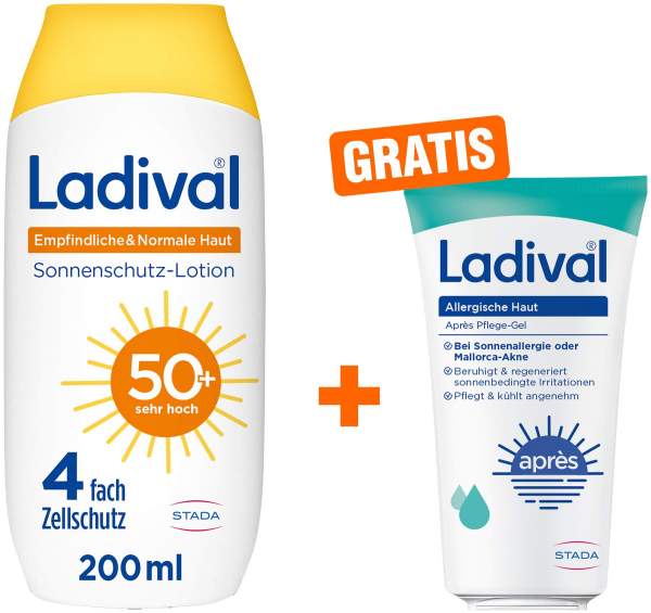 Ladival empfindliche &amp; normale Haut Sonnenschutz-Lotion LSF 50+ 200 ml + gratis allergische Haut Apres Pflege Gel 50 ml