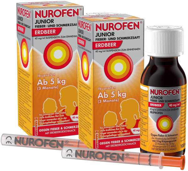 Nurofen Junior Fieber- &amp; Schmerzsaft Erdbeer 40 mg pro ml 2 x 100 ml Suspension