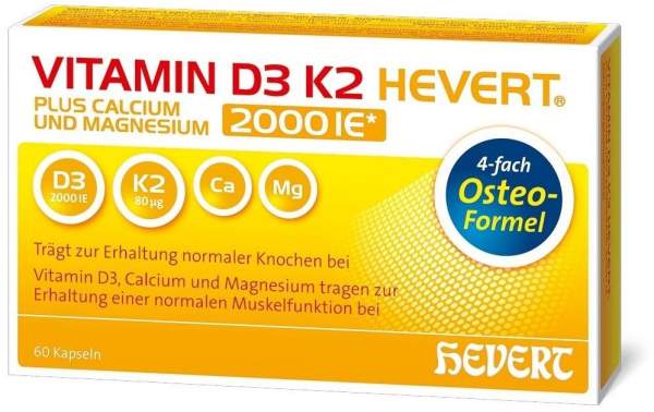 Vitamin D3 K2 Hevert plus Calcium und Magnesium 2000 I.E. 60 Kapseln