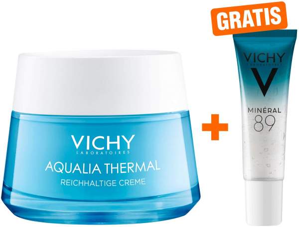Vichy Aqualia Thermal reichhaltige Feuchtigkeitspflege 50 ml + gratis Mineral 89 Probe 10 ml