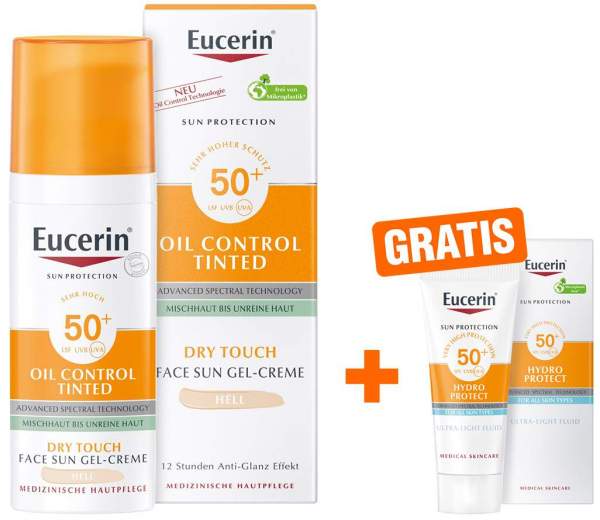 Eucerin Sun Oil Control Face Fluid Getönt (Hell) LSF 50+ 50ml + gratis Protect LSF 50+ 5ml