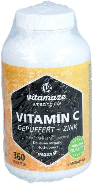 Vitamin C gepuffert 1000 mg hochdosiert+Zink Tabletten 360 Stück