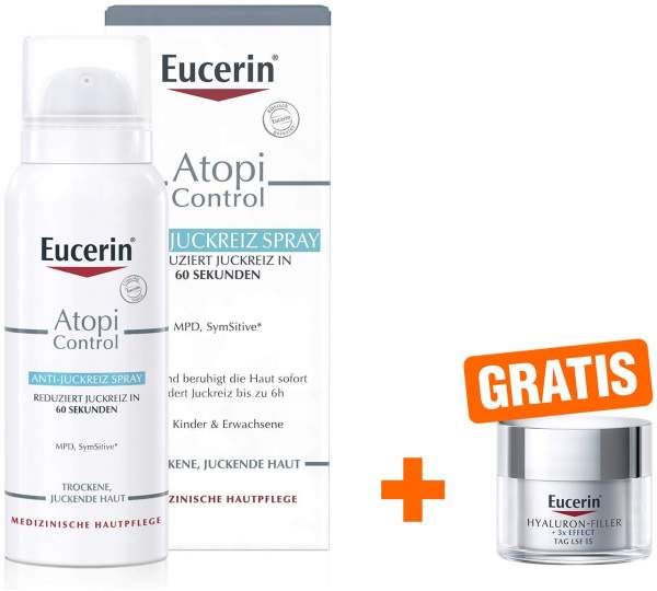 Eucerin AtopiControl Anti Juckreiz 50 ml Spray + gratis Anti Age Hyaluron Filler Tagespflege LSF 15 20 ml