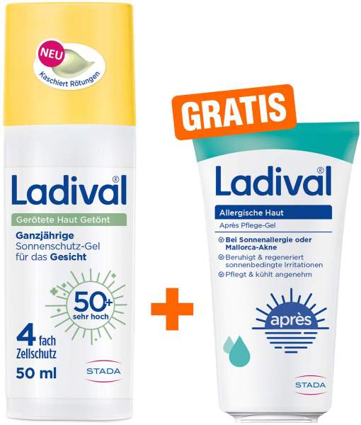 Ladival Gerötete Haut Sonnenschutz-Gel getönt LSF 50+ 50 ml + gratis Ladival allergische Haut Apres Pflege-Gel 50 ml
