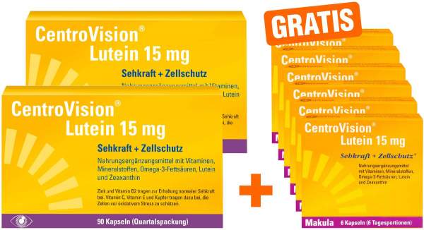 Centrovision Lutein 15 mg 2 x 90 Kapseln + gratis 36 Kapseln