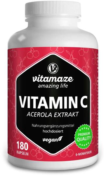 Vitamin C 160 mg Acerola Extrakt Pur Vegan 180 Kapseln