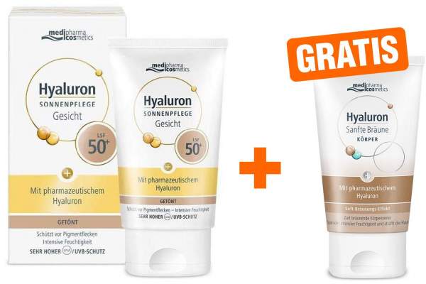 Hyaluron Sonnenpflege Gesicht LSF 50+ getönt 50 ml + gratis Hyaluron Sanfte Bräune Körperpflege 30 ml