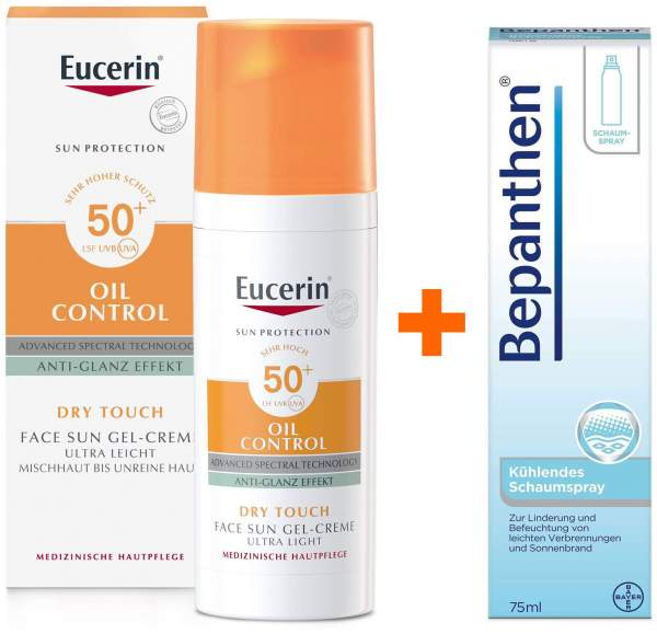 Eucerin Sun Oil Control Face LSF 50+ 50 ml Gel-Creme + Bepanthen 75 ml kühlendes Schaumspray