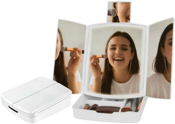 Faltbarer Kosmetikspiegel mit Licht inkl. Aufbewahrungsfächer