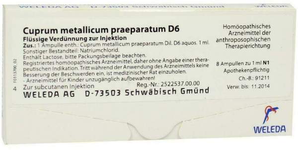 Weleda Cuprum Metallicum Praeparatum D6 8 X 1 ml Ampullen