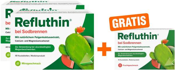 Refluthin Kautabletten Minzgeschmack 2 x 48 Stück + gratis Refluthin Kautabletten Fruchtgeschmack 16 Stück