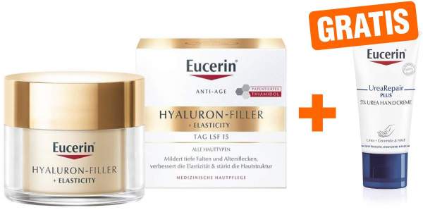Eucerin Hyaluron Filler + Elasticity Tagespflege 50 ml Creme + gratis UreaRepair Plus Handcreme 5% 30 ml