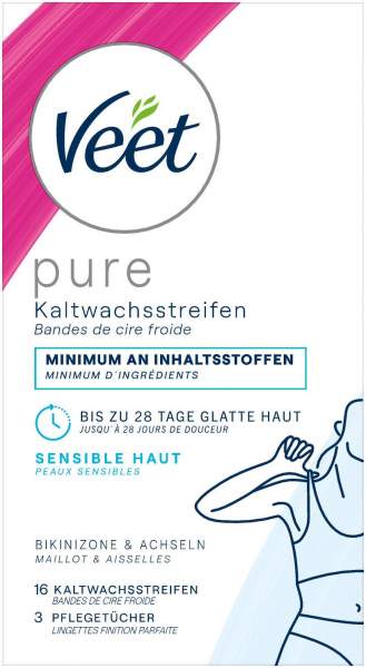 Veet Kaltwachsstreifen Bikinizone und Achseln 16 Stück + 4 Tücher
