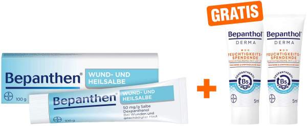 Bepanthen Wund und Heilsalbe 100 g + gratis Bepanthol DERMA Feuchtigkeitsspendende Gesichtscreme mit LSF 25 2 x 5 ml