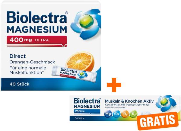 Biolectra Magnesium 400 mg ultra Direct Orangengeschmack 40 Pellets + gratis Magnesium 250 mg Aktiv 30 Kautabletten