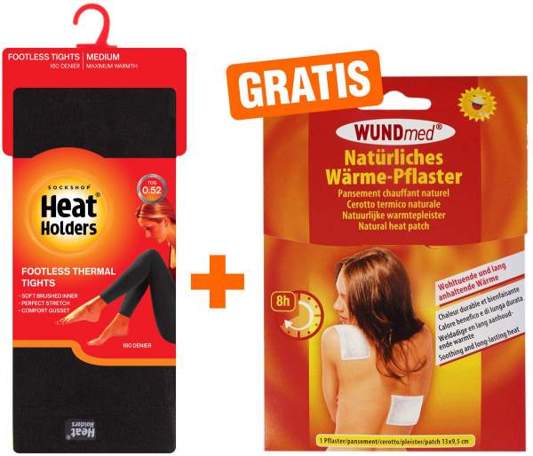 HeatHolders Thermo Beinwärmer Leggings Gr.L, schwarz + Gratis Wärmepflaster
